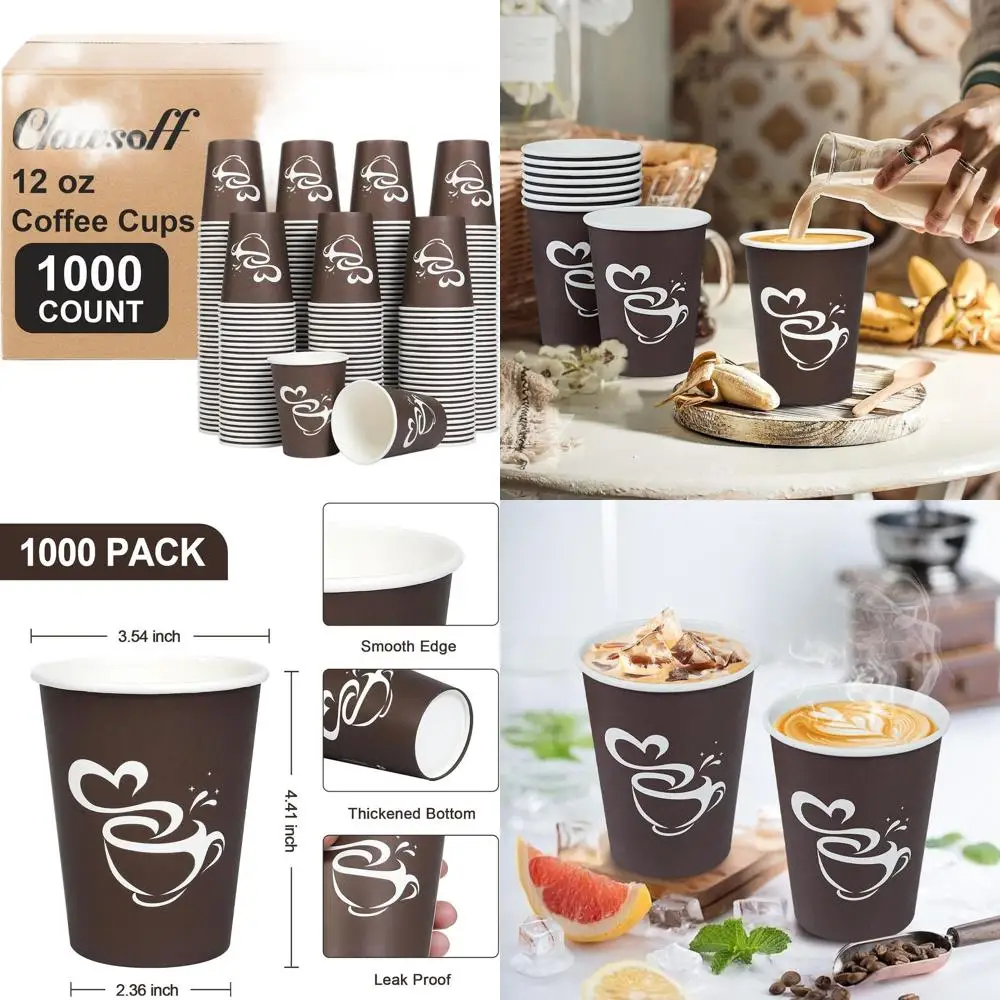 

12 oz Disposable Coffee Cups, 1000 Pack, Suitable for Hot/Cold Drinks, Ideal for Parties, Business, Outdoor Events