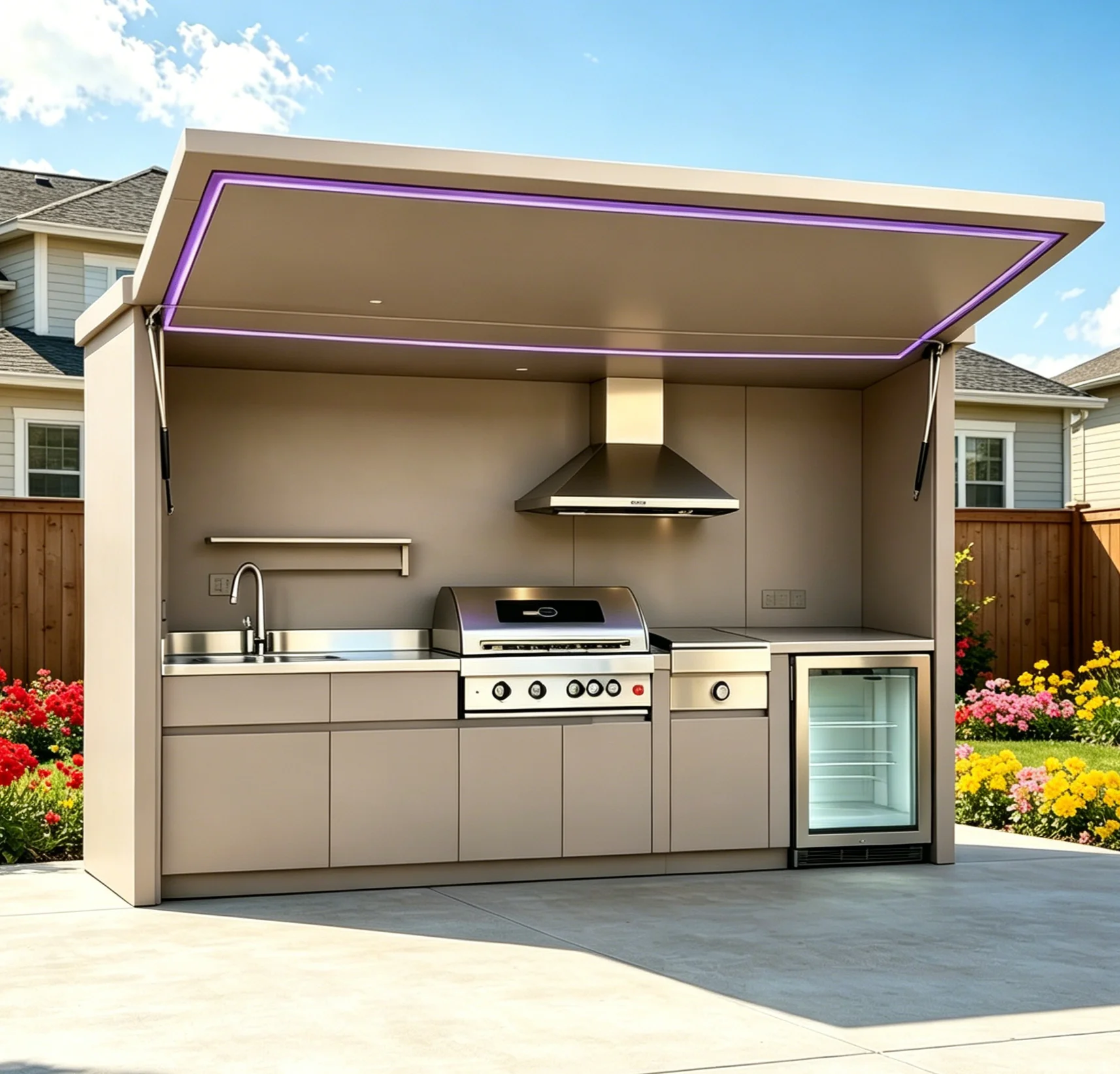 Modular Pre-Assembled Outdoor Kitchen Cabinet, Fully Equipped BBQ Cooking Station for Backyard Family Barbecue & Gatherings