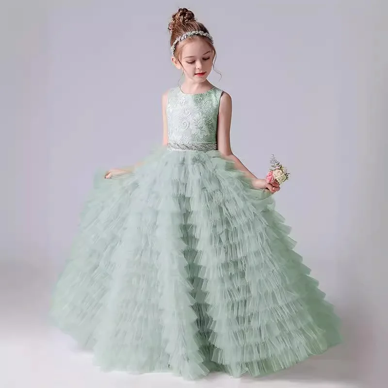 New Arrival Kids Birthday Party Gown Luxury Tulle Frock Flower Girl Wedding Communion Pageant Wearing Teenagers Lace Long Dress