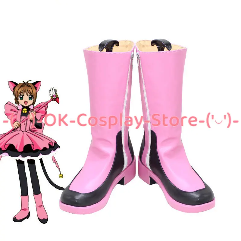 

Pink Sakura Cosplay Shoes Anime Card Captor Sakura Cosplay Prop PU Leather Shoe Halloween Carnival Boot Custom Made