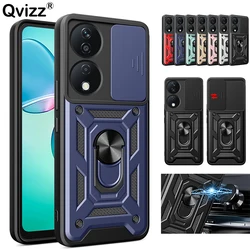 Slide Camera Case for Huawei Honor X7b Car Magnetic Ring Holder Luxury Hard Phone Cover HonorX7b CLK-LX1 CLK-LX2 CLK-LX3 Coque