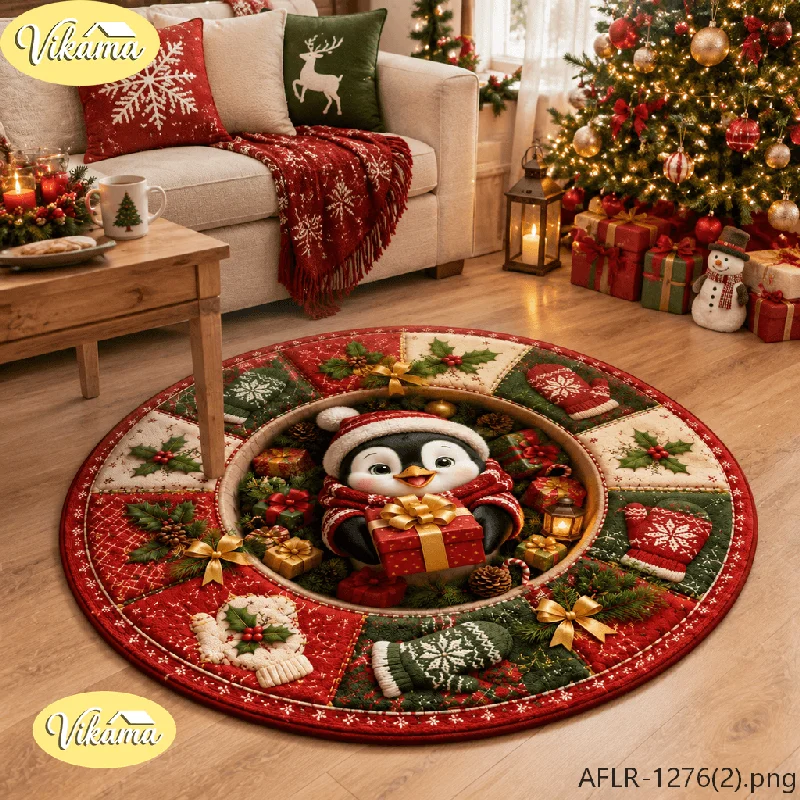 VIKAMA Christmas Stocking Tufted Round Area Rug Anti Slip Absorbent Floor Mat for Nursery Sunroom Holiday Home Decor