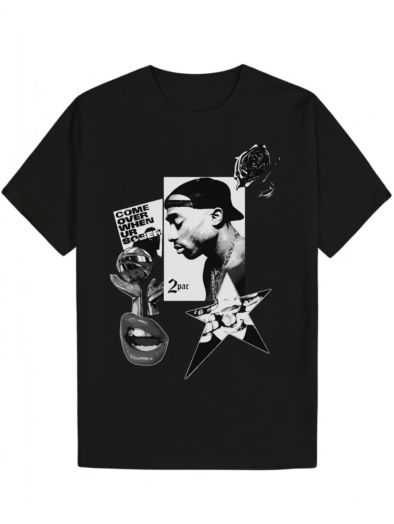 

Футболка с портретным узором в стиле хип-хоп, мужская модная повседневная одежда, свободная и удобная футболка с короткими рукавами, повседневная мужская одежда