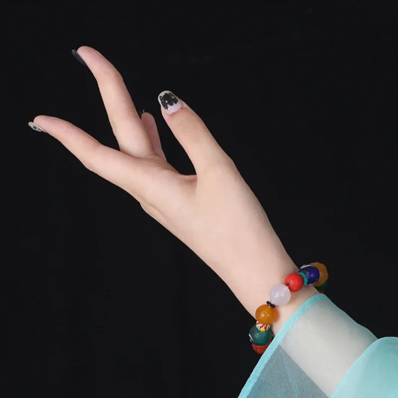 Three-Eyed -Red High-Oil Dzi Bead, Blood-Ba Glazed Sugar Ball, Green Turquoise, Cow Bone Bracelet, Tibetan Multi-Treasure B