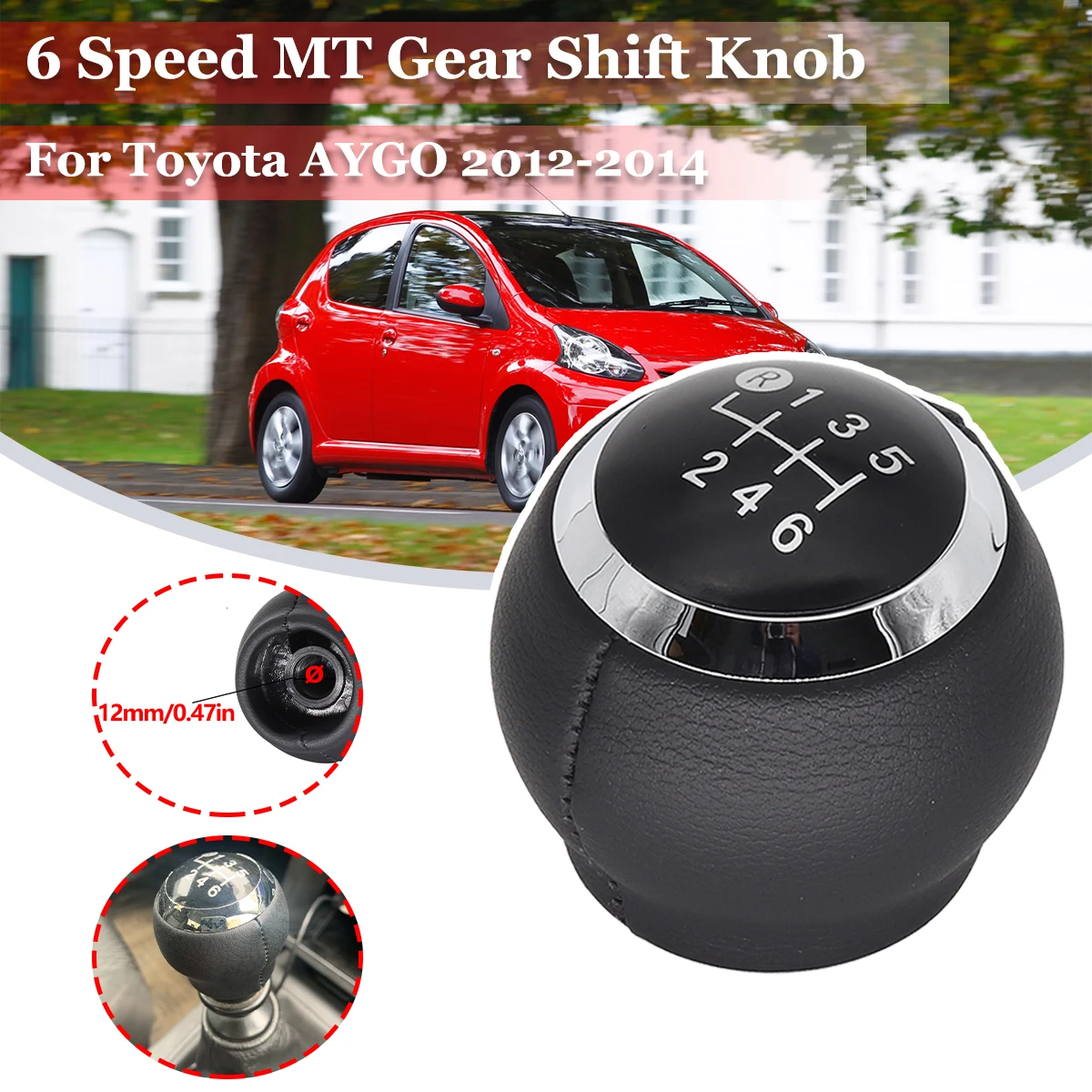 6 Speed MT Gear Shift Knob GearStick Lever Pen Pu Leather Shifter Handball Chrome M12 Black For Toyota AYGO 2012 2013 2014 C-HR