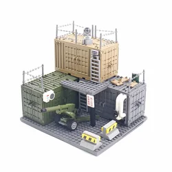 Military MOC Army Container Camp Weapons and Equipment Warehouse Military Warehouse Dormitory Fire Pump Room Building Block Toys