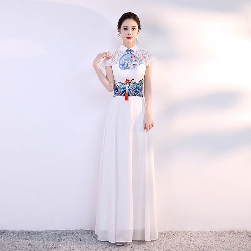 Banquet Long Gowns Women Wedding Party Dress Chinese Style Floor-Length Evening Cheongsam Elegant Slim Qipao Retro Vestido S-3XL