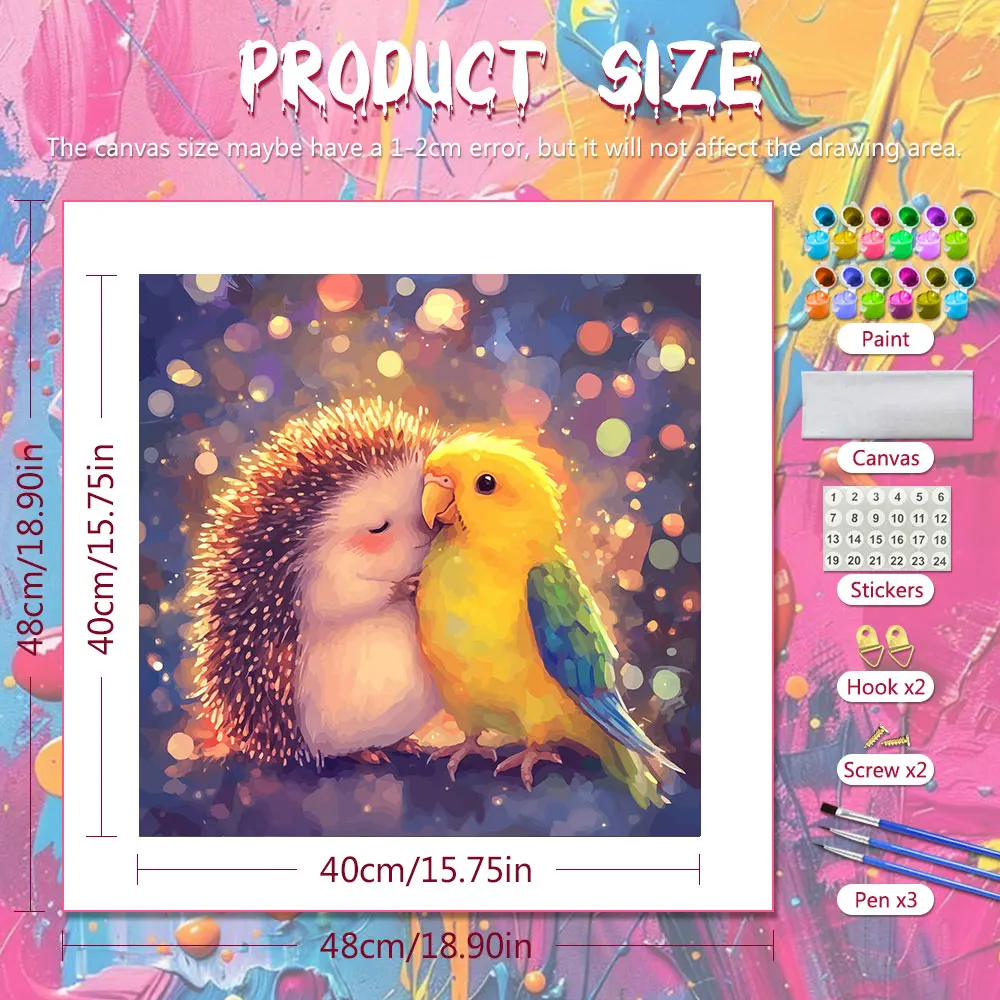 Animal Painting Paints By Numbers Hedgehog Yellow Lovebird Color Art Supplies On Canvas Handmade Wall Decor
