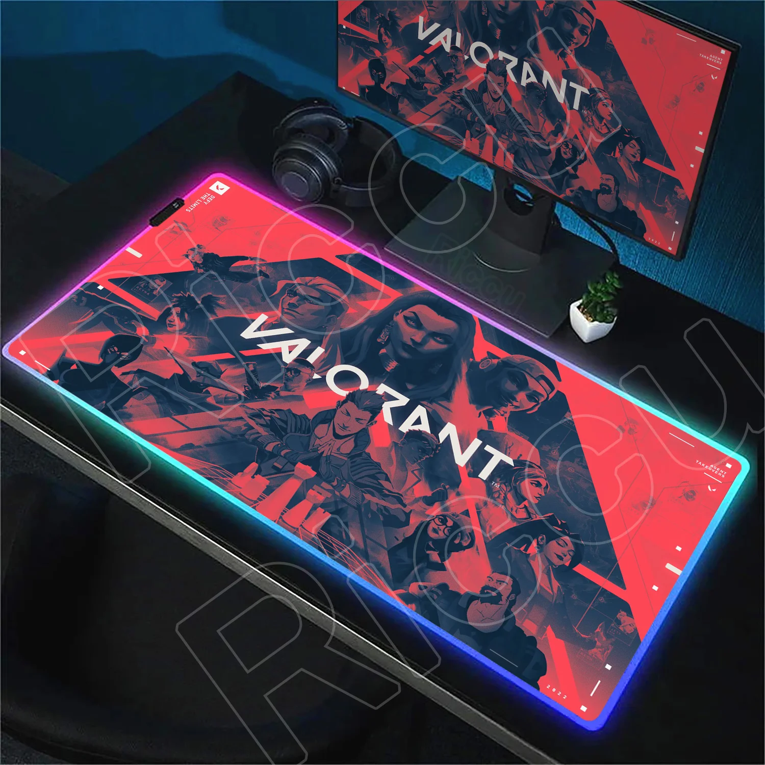 

RGB Mousepad Valorant Large Gamer Mouse Pad Anime Cartoon LED Glowing Table Mat Desk PC Accessories Backlight Keyboard Mausepads