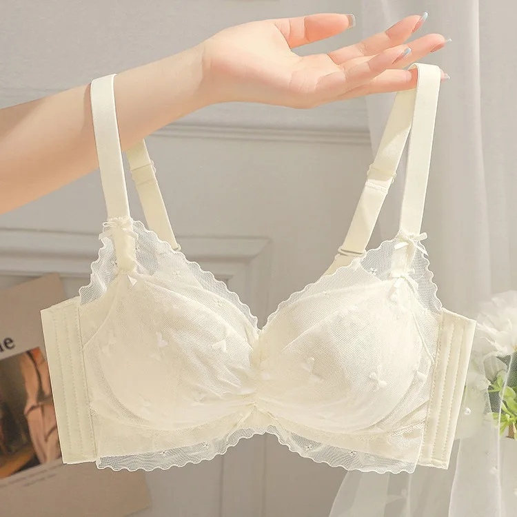 Small Breasts Gathered Women's Underwear Flat Chest Collection Side Breast Anti-sagging No Steel Ring Embossed Women's Bra