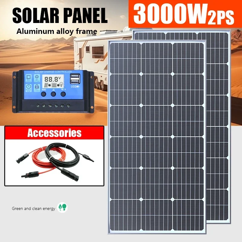 3000W krachtig zonnepaneel met 100A controller en grote powerbank | 12V/18V/24V instelbare uitgang | Voor gehele huisback-up