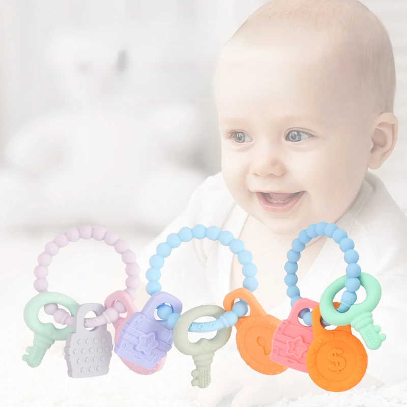 

Baby Key Bracelet Dental Glue Water Cooking Sterilize Food Grade Silicone Dental Glue Baby Anti Eating Hand Grinding Teeth Toy