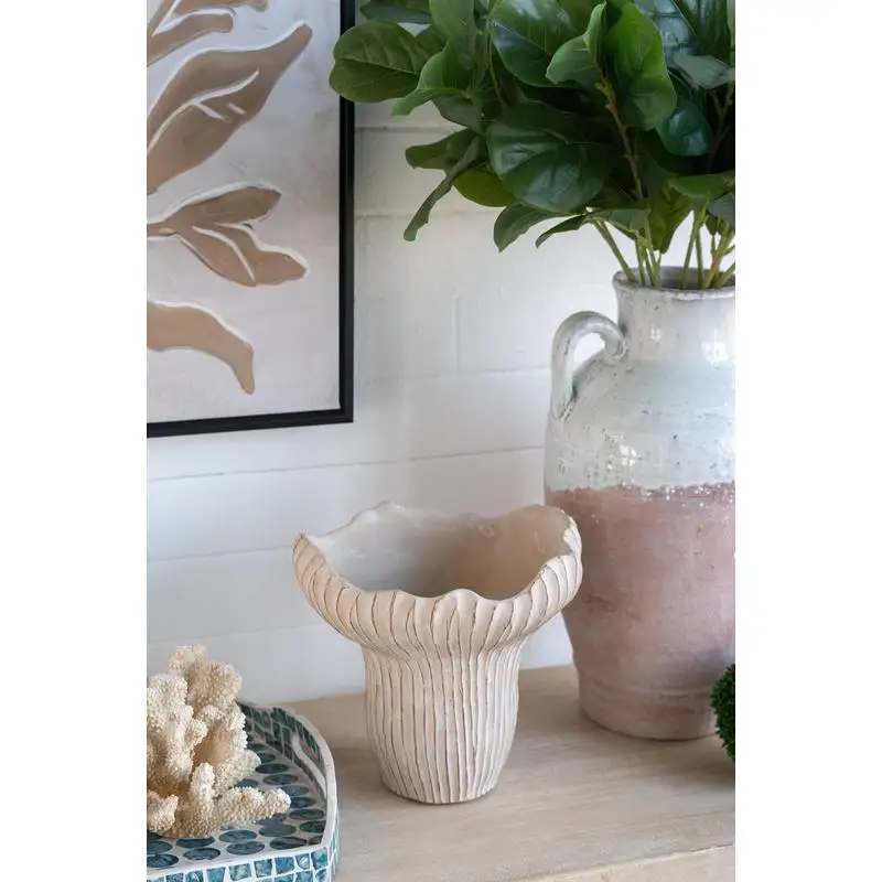 

Текстурированный бежевый коралловый кашпо, песок и цемент, 9,3 x 9 x 8,7 дюйма, прочный уличный декор для суккулентов и цветов, стильный сад