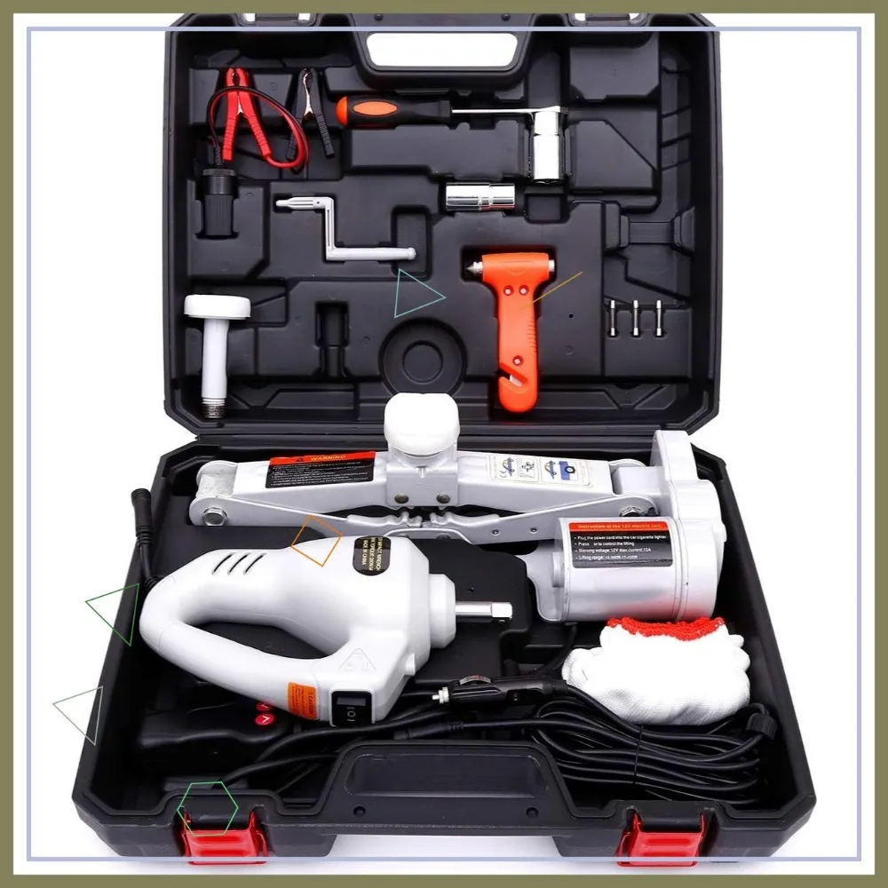 

12V Electric Car Jack Kit with Impact Wrench, 3 Ton Scissor Lift for Tire Change and Road Emergencies