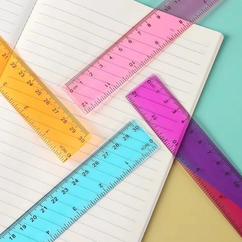 Advertising ruler, 30CM colored plastic ruler, dual scale ruler, high-definition colored transparent ruler, 4-piece set