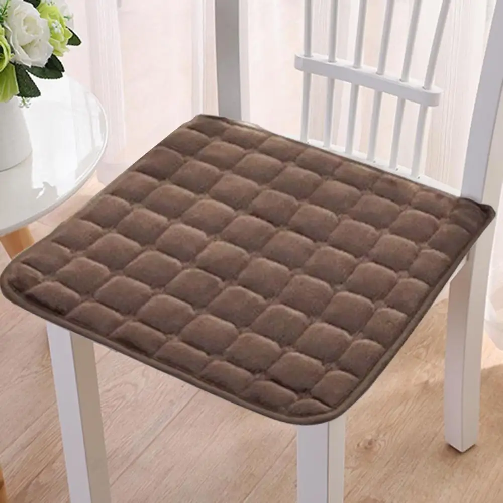 Chair Seat Mat Comfortable Plush Square Non-Slip Strap Design Sofa Chair Cushion Surface Grid Shape And Soft Texture Seat Pad