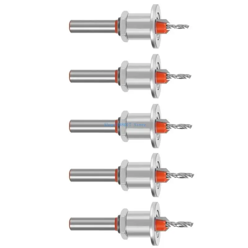 

896B 5Pcs Tapping Screw Drill Bit with Adjustable Positioner Alloy Steel Tapered Countersink Drill Bit for Wood Projects