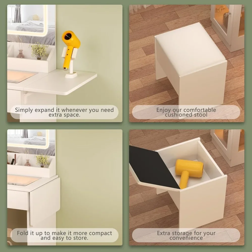 Makeup Vanity Set with Mirror And Lights - Desk with Power Strip 2 Drawers And Chair for Women Girls Bedroom Furniture,Customize