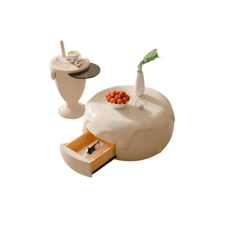 

Coffee table round combination small apartment, living room household creative cream wind tea table special-shaped tea table