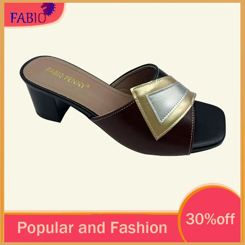 Italy 2026 Women's Mid-Heel Sandals Multi-Color Stitching Fashion Casual Slip-On Party Commuter Slippers