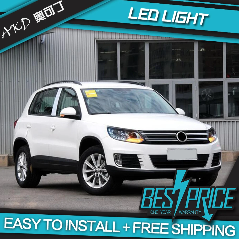 AKD-مصباح أمامي LED DRL ، ضبط ، لسيارات Volkswagen Tiguan 2013-2016 ، شعاع زينون ثنائي ، ضباب ، عيون الملاك