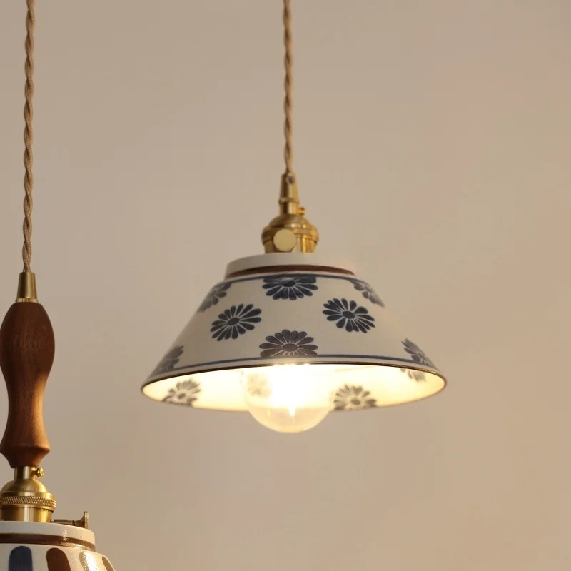 IWHD Mid Modern Century LED Pendant Lamp Living Room Kitchen Bedroom Home Decor Copper Patterned Ceramic Pendant Light Luminaire