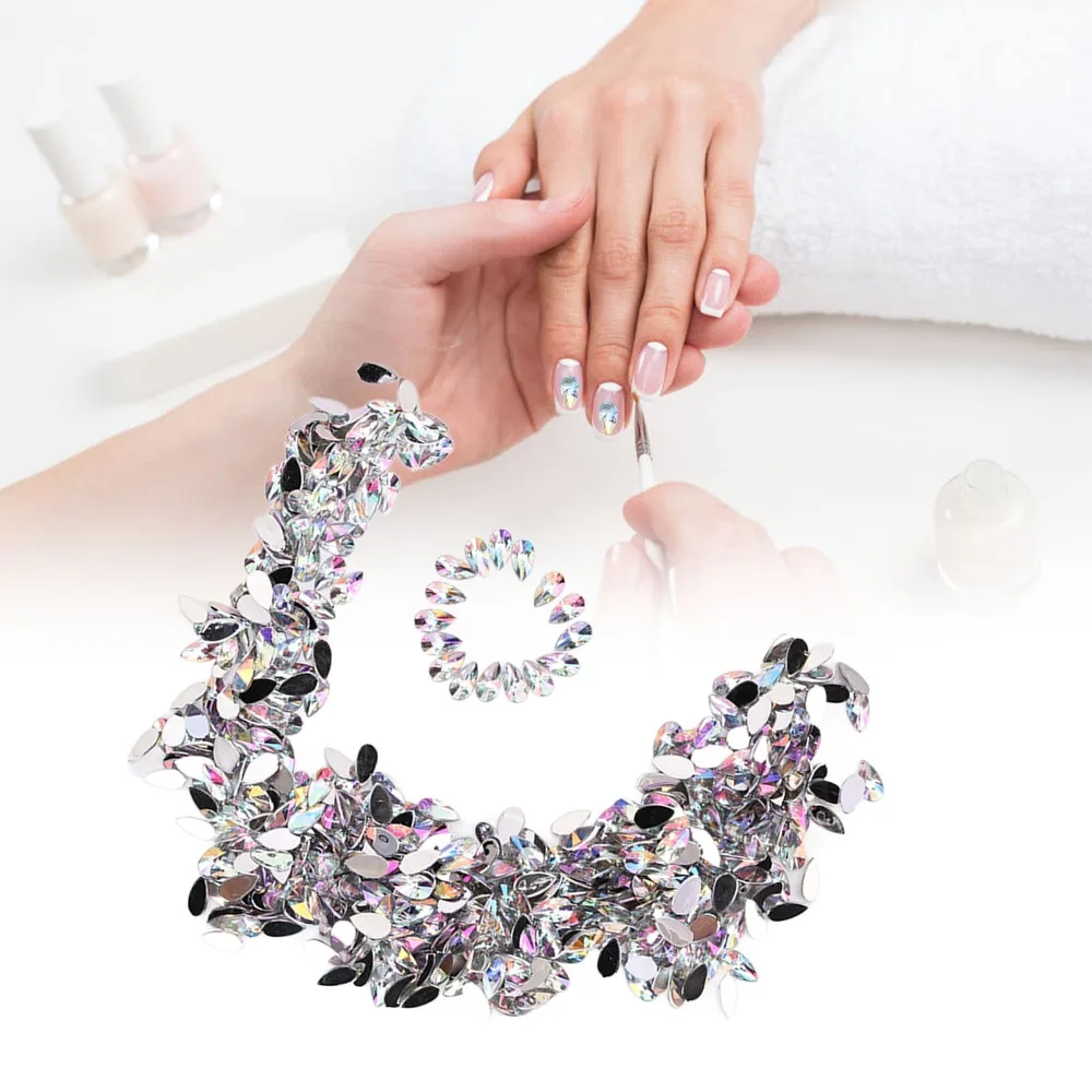 

500 шт. 8x13 мм акриловые стразы в форме капли, белые AB, для рукоделия, без отверстий, прозрачные, с плоским дном