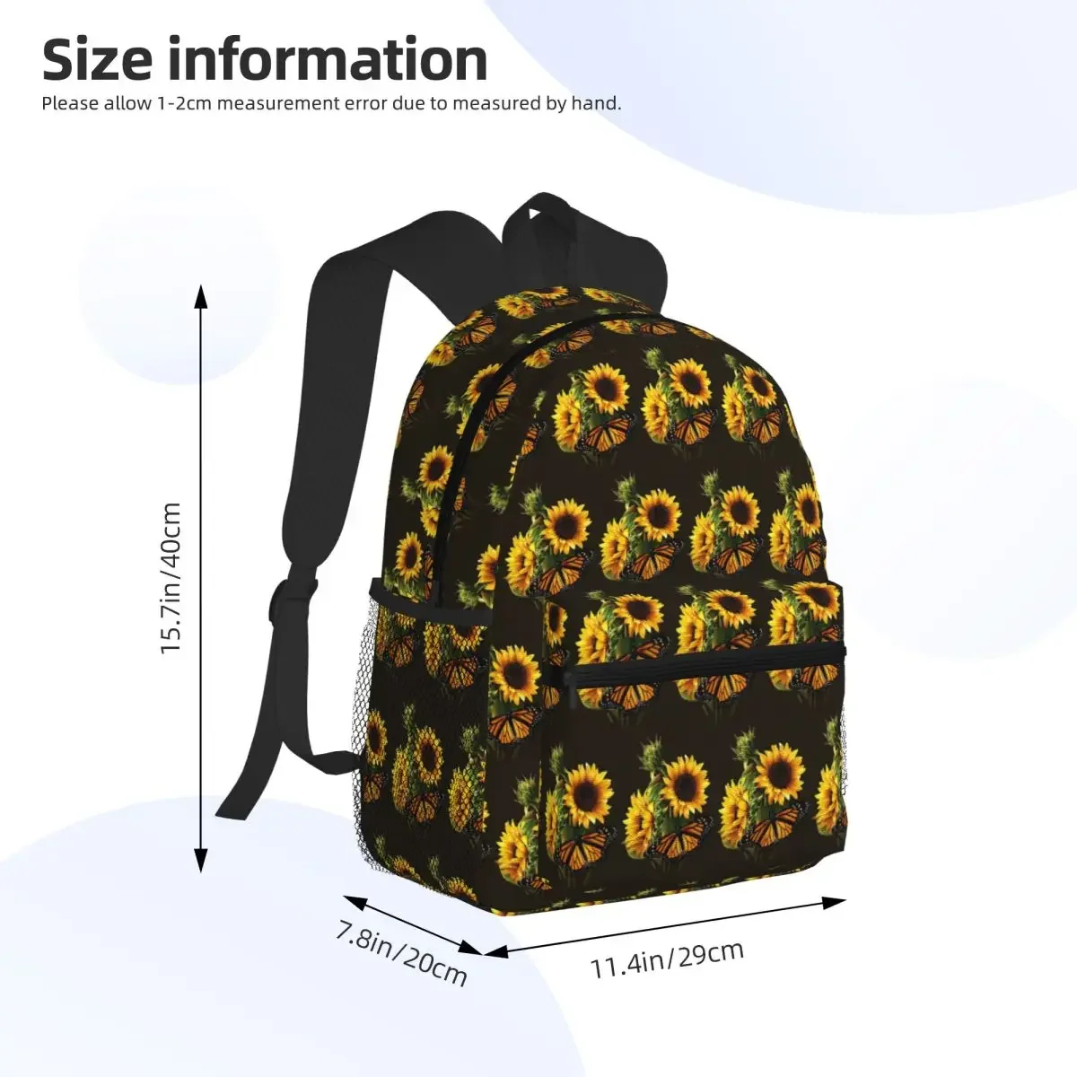 Sunflower And Butterfly Photo Student Backpack School Bag Hiking Travel Daypack for Boys Girls Fashion Bookbag Shoulder Bags