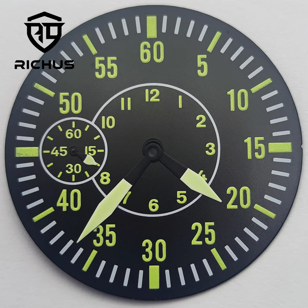 RICHUS 38.5mm Watch Dial With Hands Green Luminous Fit ETA6497 ST3600 Movement Watch Accessories