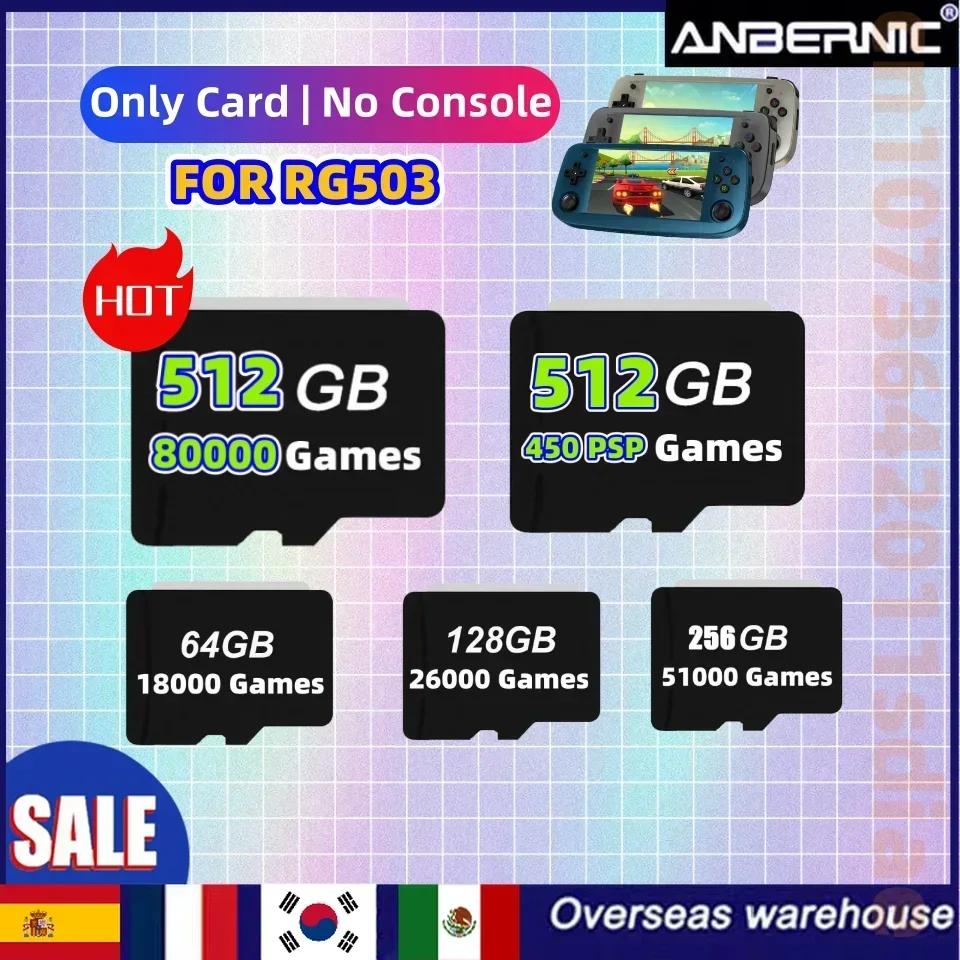 HOT 512GB 80000 Games ANBERNIC  RG503 TF Card Preloaded Games for Bag Card for 256G 128G 64G Retro Handheld Game