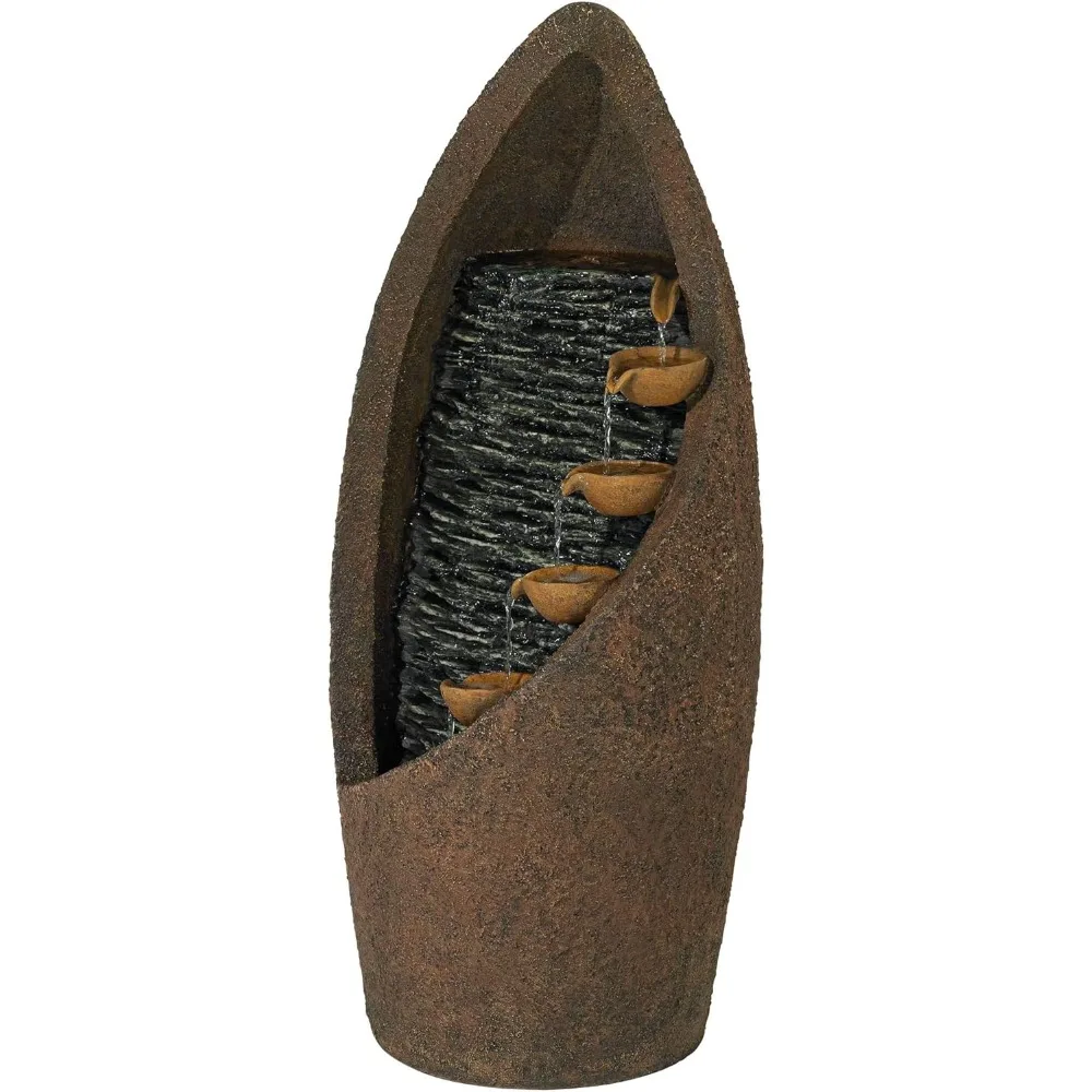 ناثان تتالي 34 1/2 ارتفاع ريفي كبير داخلي ديكور خارجي نافورة أرضية من الحجر الصناعي مع ضوء LED شلال قائم متدرج #5