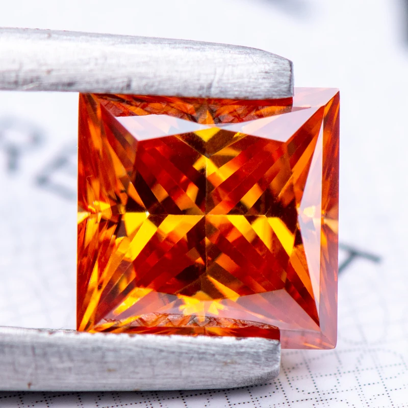 Moissanite Loose Stone Princess Cut Orange Colour Lab Created Diamond Gemstone Pass Diamond Tester with GRA Certificate