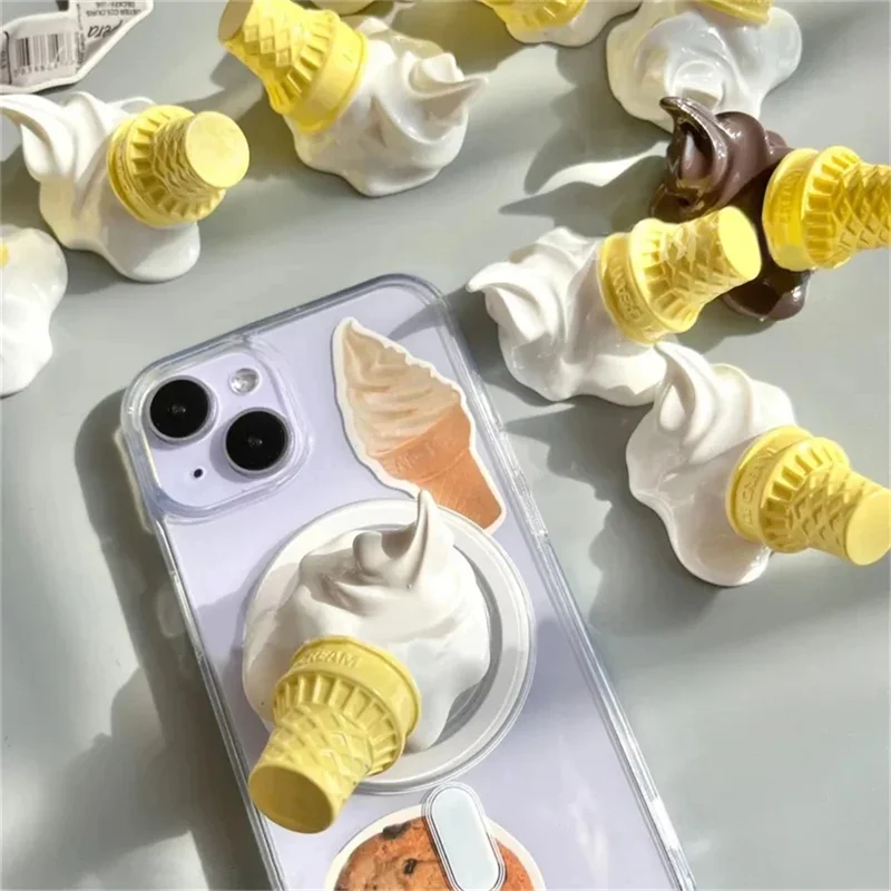 Korean Cute 3D Ice Cream For Magsafe Magnetic Phone Griptok Stand For iPhone 15 Pro Max 12 Pro Wireless Charging Holder Bracket