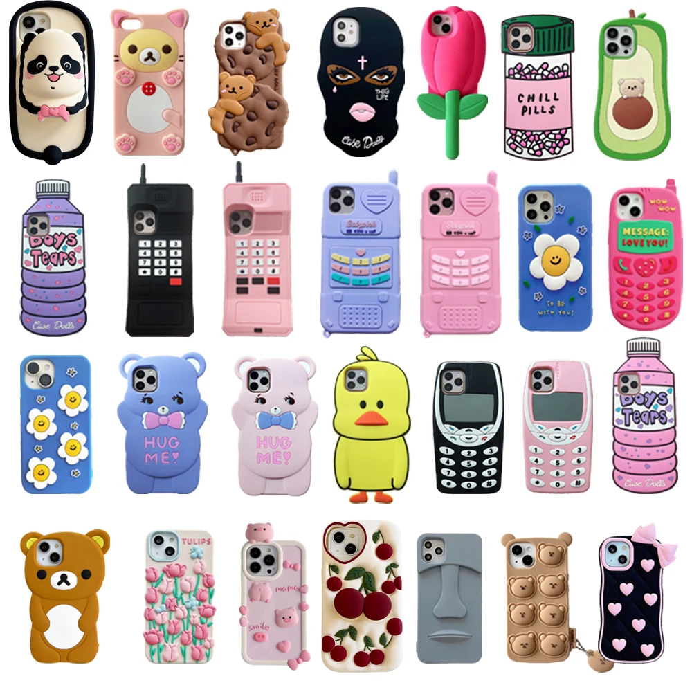 

For iPhone 12, 12Pro, 12promax, 13,13promax, 14, 15Promax, 3D Soft Silicone Phone Case, 3D Cute Cartoon Animal, Back Cover Shell
