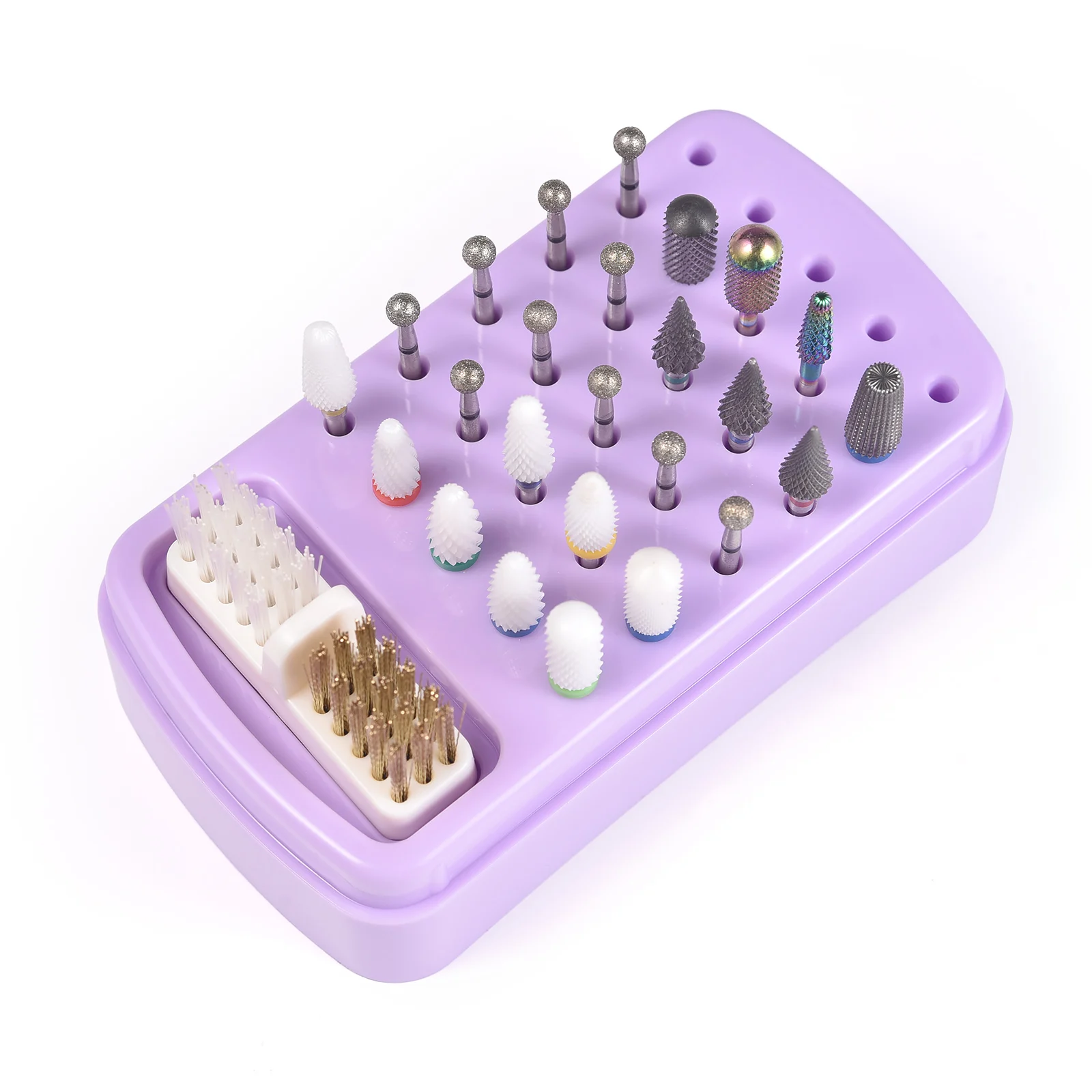 

30 Holes Nail Drill Bits Storage Box With Cleaning Brush Polishing Milling Cutter Display Container Case Plastic Manicure Tool