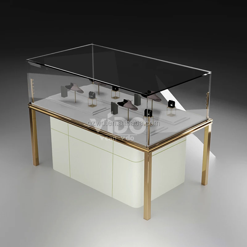 Custom. High-End Moderne Luxe Gouden Sieraden Display Showcase