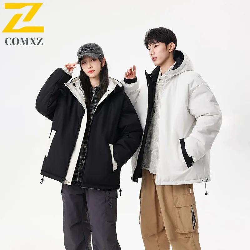 

COMXZ Men Padding Coat Korean Fashion Hooded Warm Lightweight Snow Activity Bread Jacket Daily Use Loose Windproof Winter Jacket