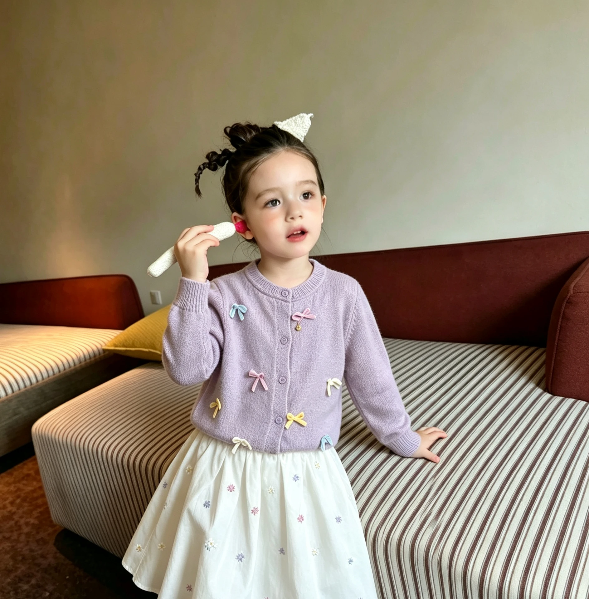 2026 Autumn and Winter Girls' Sweater Top Korean New Butterfly Knot Knitted Cardigan Fashionable Jacket for Little Girls
