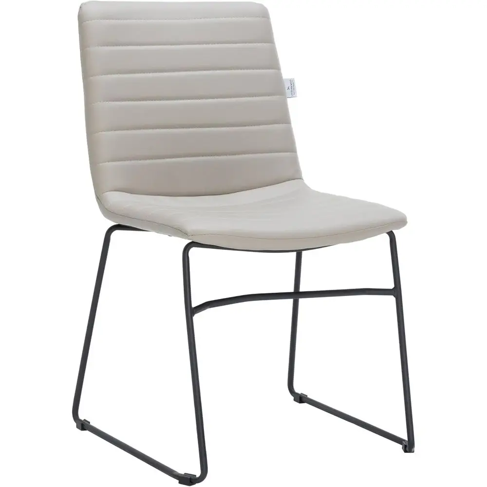 Ergonomic Upholstered Office Chair with Padded Seat, Taupe Fabric, Powder-Coated Steel Legs