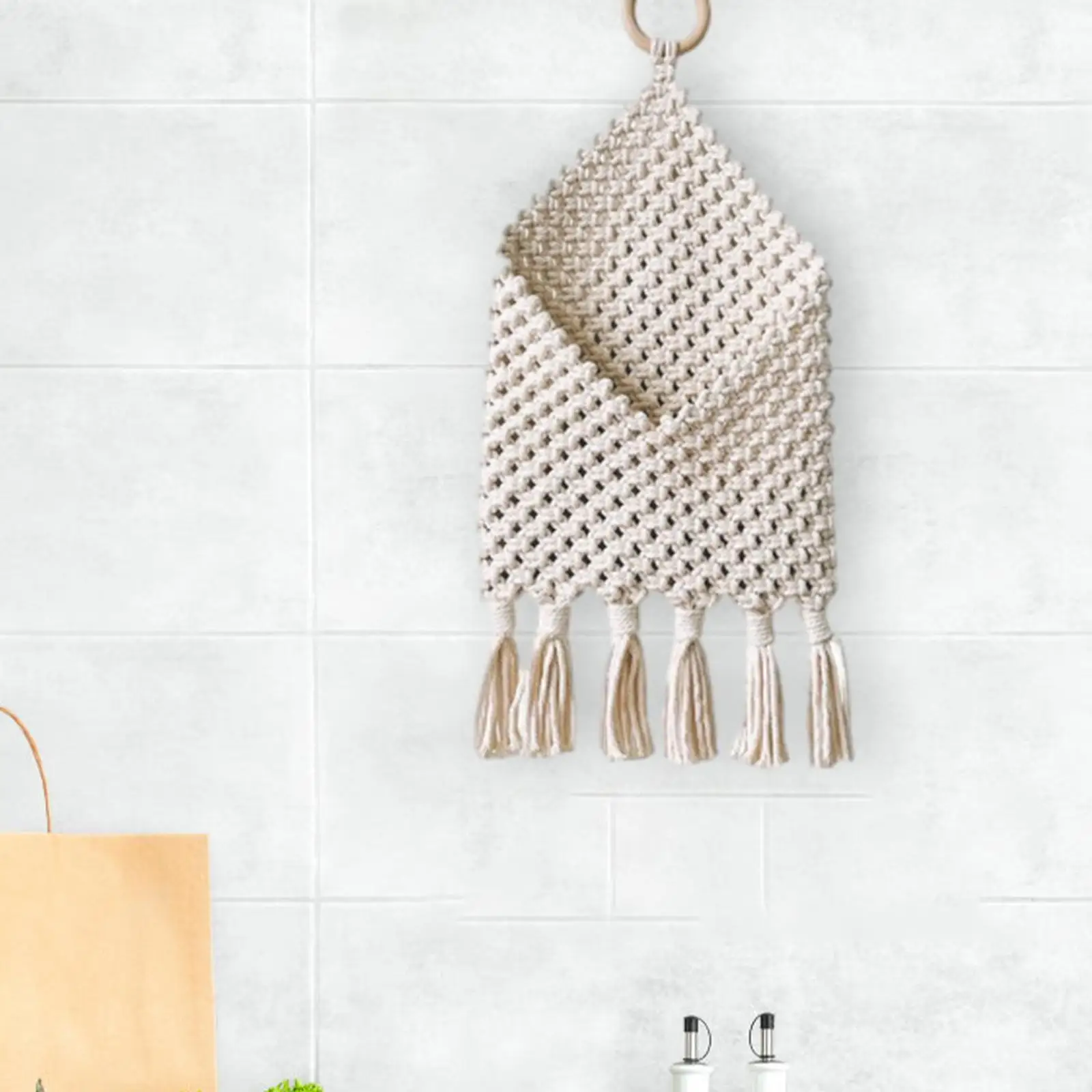 

Hand Woven Tapestry Storage Net Bag Storage Organizer, Handwoven Nordic Decoration, Wall Art Decor for Kid Room Dorm