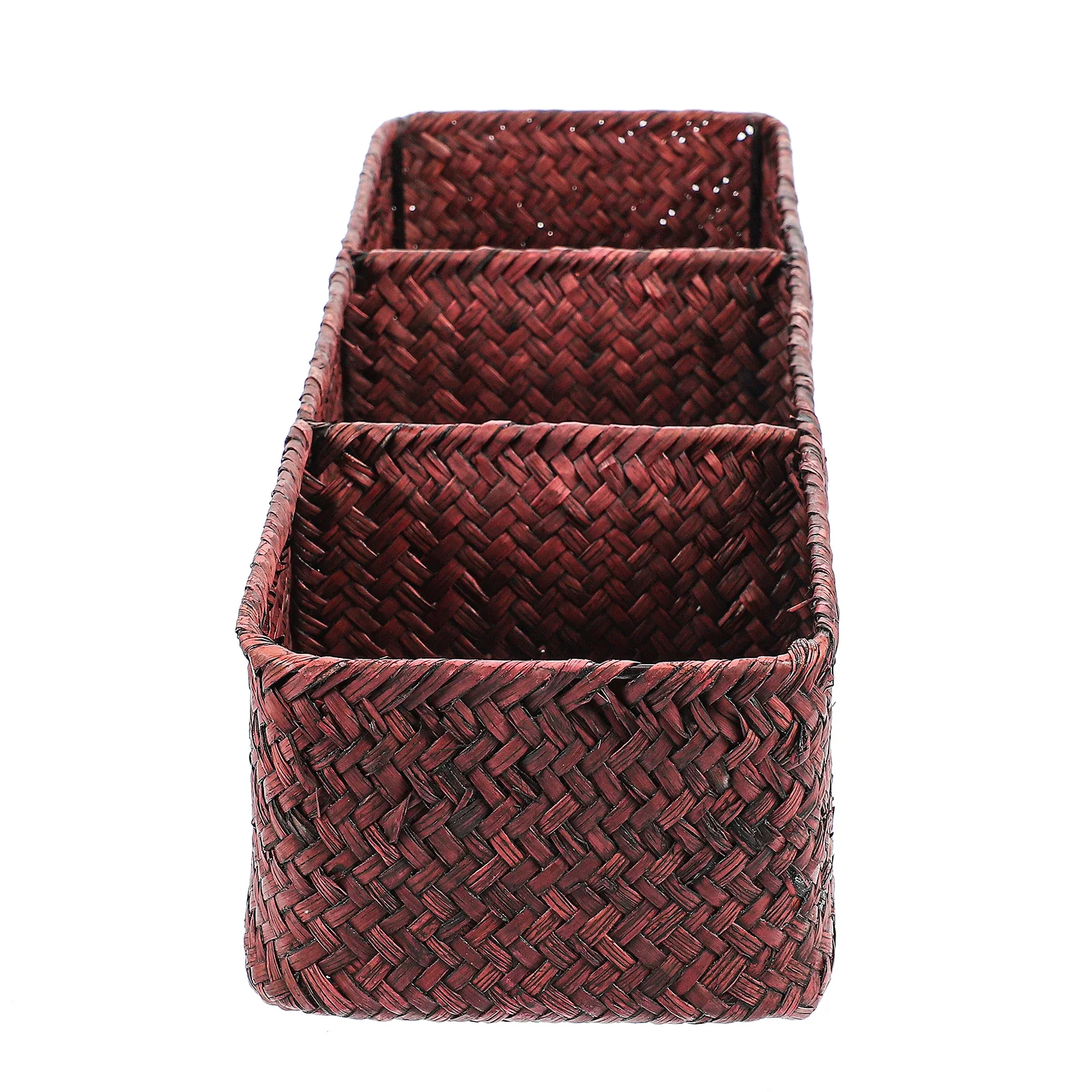

1Pcs 3-Compartment Woven Storage Box Home Desktop Organizer for Office Supplies Compact Lightweight Tidy Space