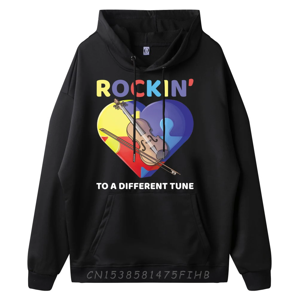 Rockin To A Different Tune Autism Awareness Violin Music Pullover Hoodies For Men Couples Streetwear Plus Size