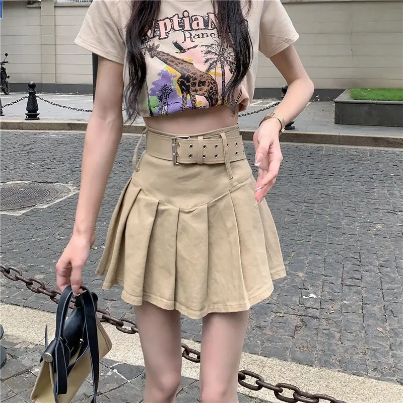 Skirts Women Mini Pleated Elegant Korean Style Fashion Ladies Streetwear Summer Slim Fit Casual Belt All-match Chic Design Retro
