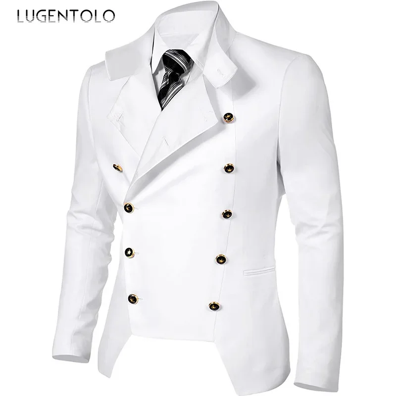 Men Gothic Blazer Double-breasted Korean Punk Small Suits New Casual Jacket Fashion Slim Gentleman Party Solid 2024 Lugentolo