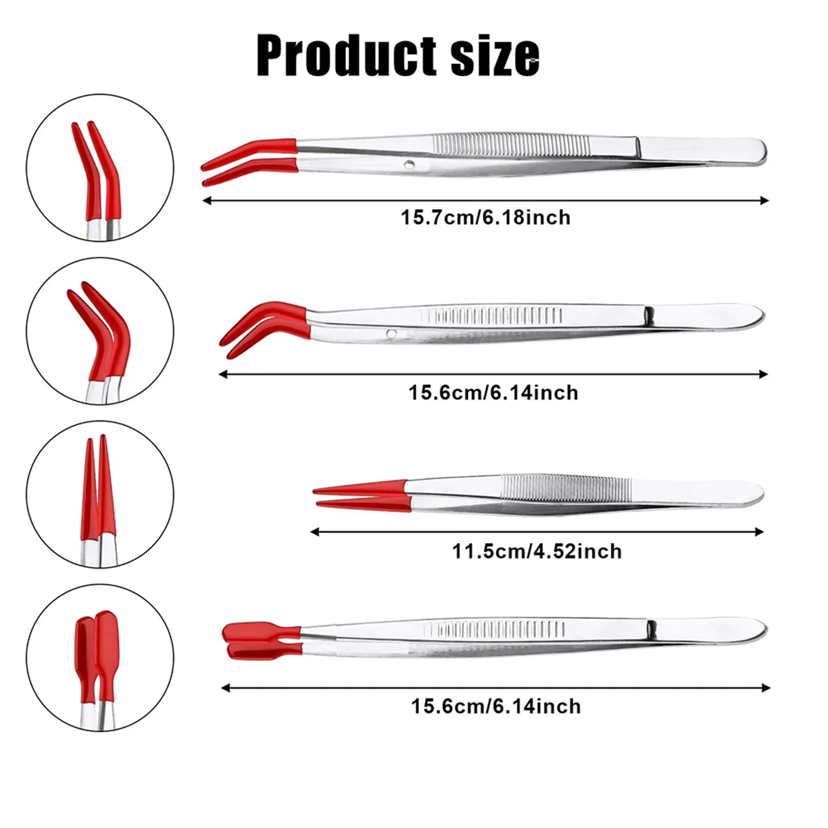Juego de pinzas con puntas de goma recubiertas de PVC, pinzas de goma rectas/planas, pinzas dobladas, rojo, 4 piezas