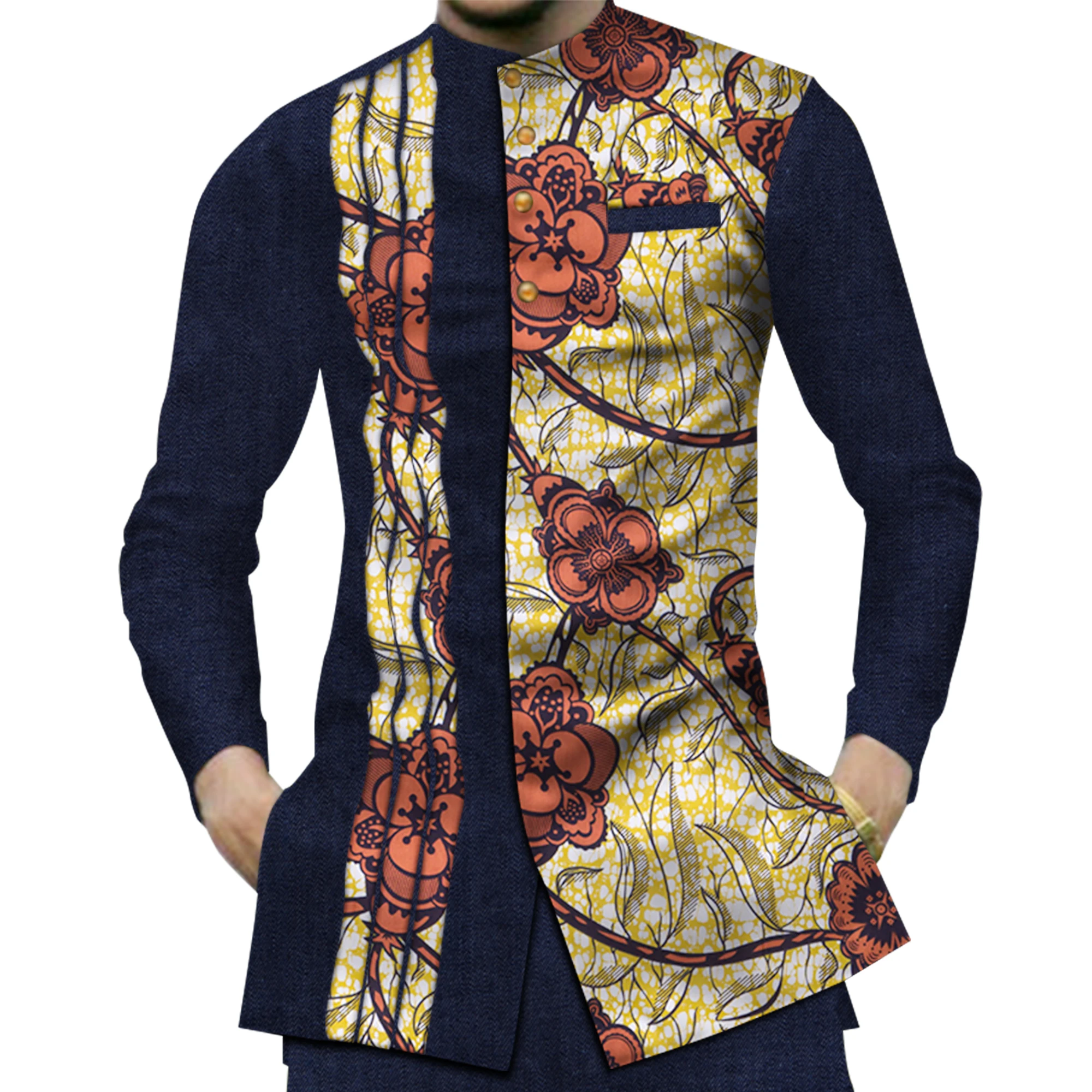 Ropa africana informal 100% de algodón para hombre, camisa Dashiki con estampado de almazuela, Tops Bazin Riche, ropa tradicional africana WYN380