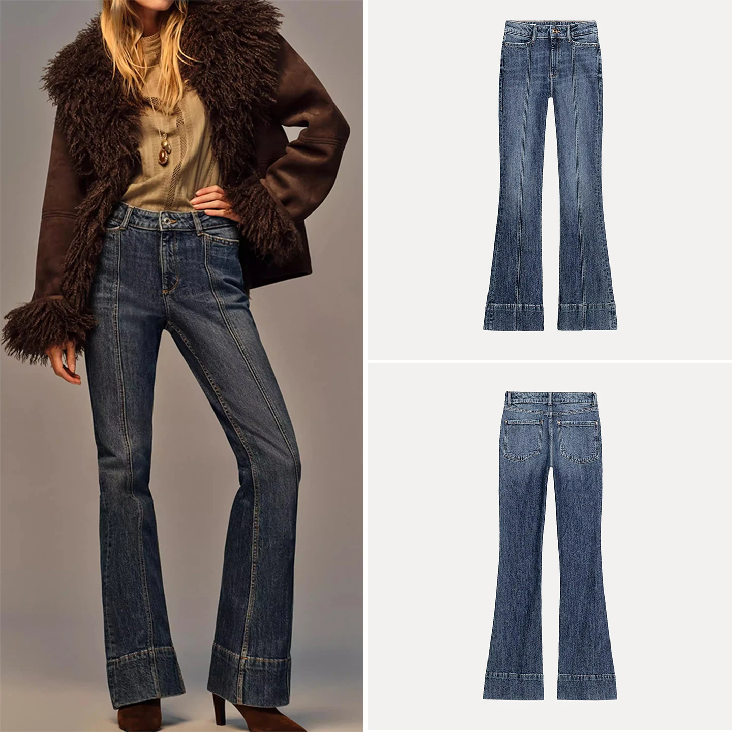 Z Women's Faion Bell Bot Jeans Long mid Waist Ele Sle Ladies' Premium Denim Pants Autumn Season Daily Wear