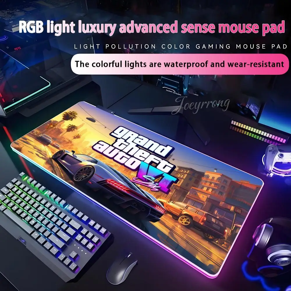 

Grand Theft Auto Games GTA 6 Mouse Pad RGB Mouse Pad Extended Gaming Keyboard Seven Colors LED Mats Large 1000x500mm XXL Gamer