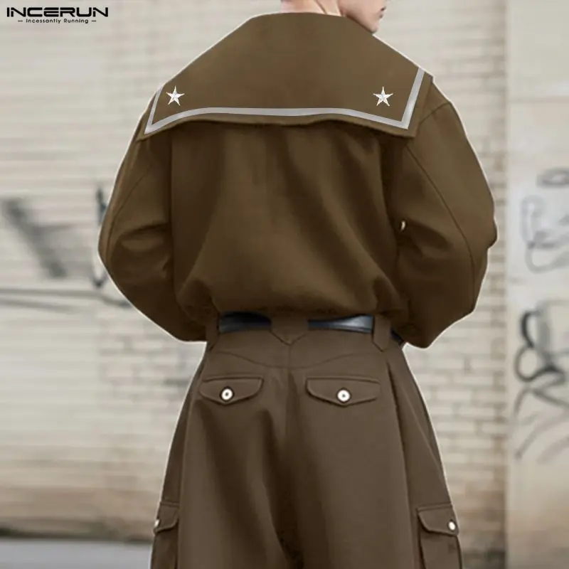

Мужские куртки INCERUN с принтом, в стиле пэчворк, с воротником-стойкой, длинным рукавом, весна-осень 2026, на молнии, модная повседневная верхняя одежда