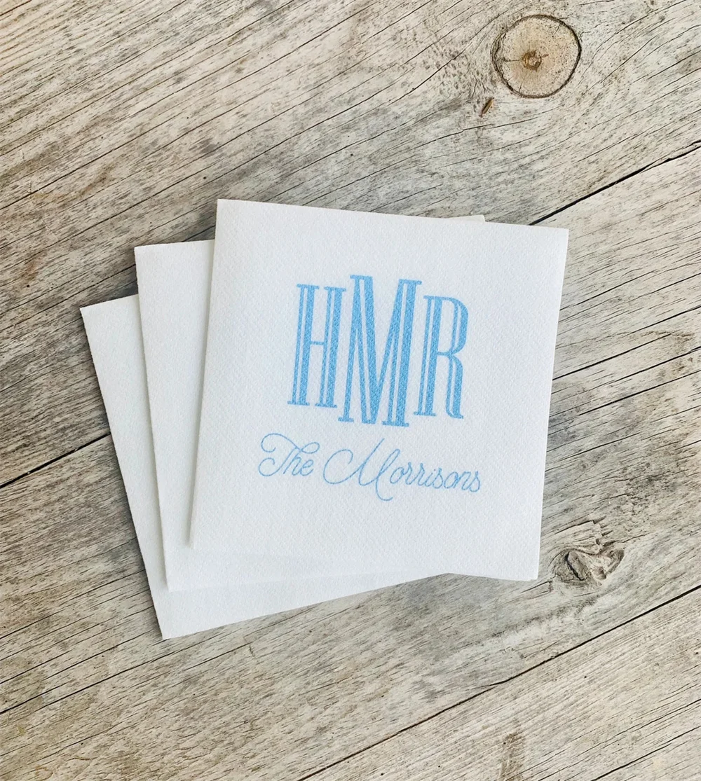 50PCS Personalized Linen Like Napkins, Custom, Monogrammed, Paper, Cocktail, Beverage, Dinner, Guest Towel, Wedding, Restroom, B